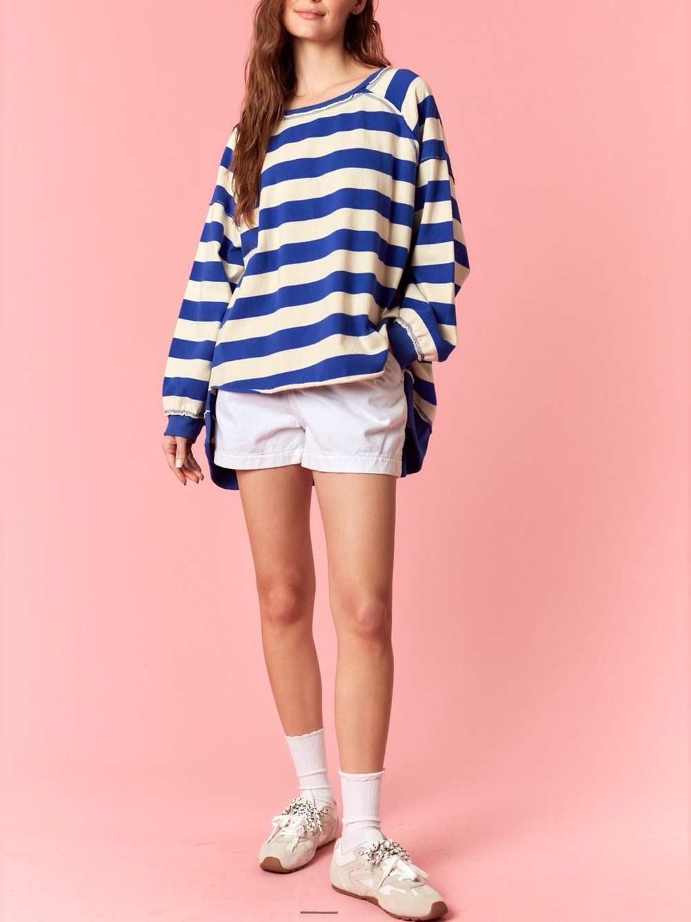 Sloughy Comfortable Fit Blue and Ivory Striped Sweatshirt - Picture 4 of 6